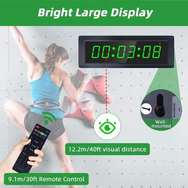 Alt view image 6 of 7 - Gym Timer Clock with Remote Control & Push Button,7 RGB Color, Programmable Interval Timer, Countdown/Up Stopwatch,Wall Clock for Home Gym Garage,Portable Training Accessories(Plug-in)