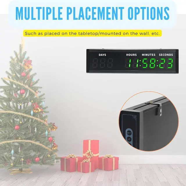 Alt view image 6 of 7 - Large Display Digital Countdown Clock, LED Large Display Count Up/Count Down Timer, 999 Days Countdown Calendar for Christmas Retirement Birthday Event Timer with Remote Control (Green)