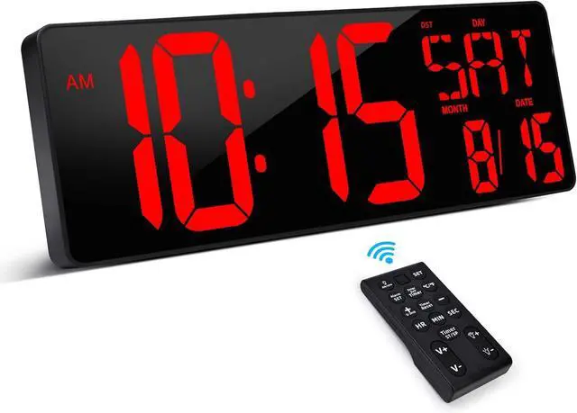 Main image of Large Digital Wall Clock with Remote Control, 16.5 Inch LED Large Display Count Up & Down Timer, Adjustable Brightness Alarm Clock with Day/Date/Temperature for Home, Gym, Office and Classroom