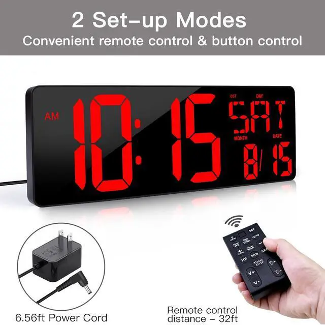 Alt view image 5 of 7 - Large Digital Wall Clock with Remote Control, 16.5 Inch LED Large Display Count Up & Down Timer, Adjustable Brightness Alarm Clock with Day/Date/Temperature for Home, Gym, Office and Classroom