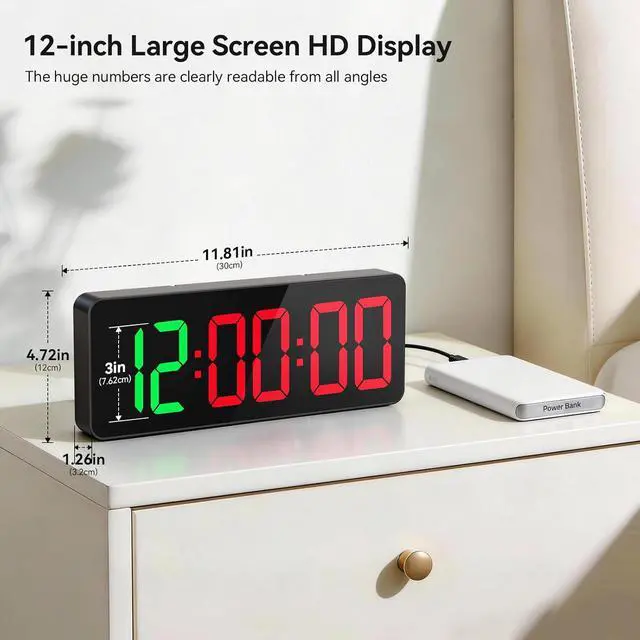 Alt view image 2 of 7 - Gym Timer Clock Large Display, 12" LED Exercise Workout Interval Timer with Remote for Boxing Tabata/FGB/EMOM,Countdown/Up,Stopwatch Clock for Sports,Home Gym,Yoga,Garage,Office,Classroom