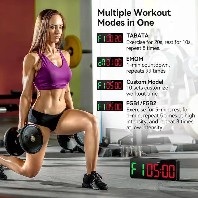 Alt view image 3 of 7 - Gym Timer Clock Large Display, 12" LED Exercise Workout Interval Timer with Remote for Boxing Tabata/FGB/EMOM,Countdown/Up,Stopwatch Clock for Sports,Home Gym,Yoga,Garage,Office,Classroom