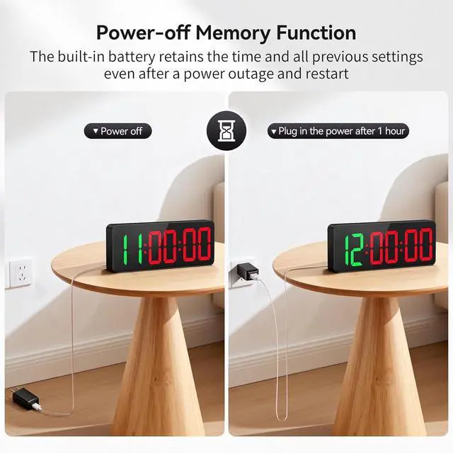 Alt view image 6 of 7 - Gym Timer Clock Large Display, 12" LED Exercise Workout Interval Timer with Remote for Boxing Tabata/FGB/EMOM,Countdown/Up,Stopwatch Clock for Sports,Home Gym,Yoga,Garage,Office,Classroom