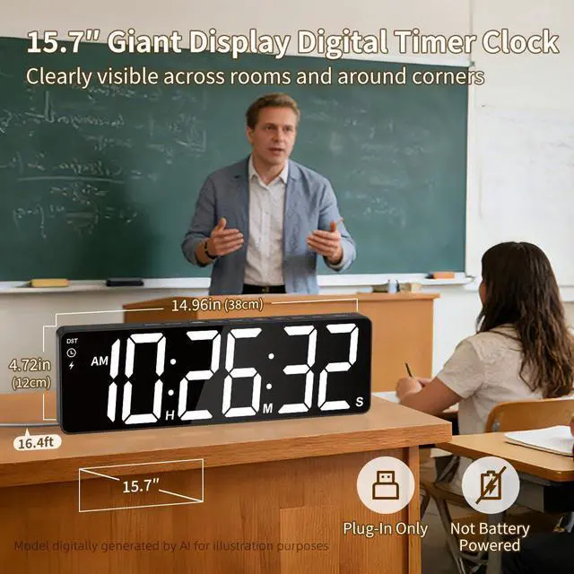 Alt view image 2 of 7 - 15.7" Large Digital Wall Timer with 99H Countdown, Count Up, Clock and Remote Control, 18 Colors RGB Wall Clock for Office, Home Decor, Kitchen, Living Room, Gym, Classroom