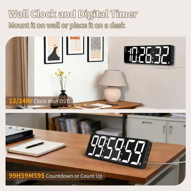 Alt view image 4 of 7 - 15.7" Large Digital Wall Timer with 99H Countdown, Count Up, Clock and Remote Control, 18 Colors RGB Wall Clock for Office, Home Decor, Kitchen, Living Room, Gym, Classroom