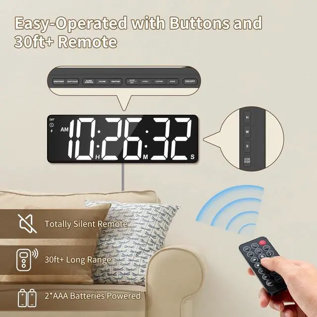 Alt view image 7 of 7 - 15.7" Large Digital Wall Timer with 99H Countdown, Count Up, Clock and Remote Control, 18 Colors RGB Wall Clock for Office, Home Decor, Kitchen, Living Room, Gym, Classroom