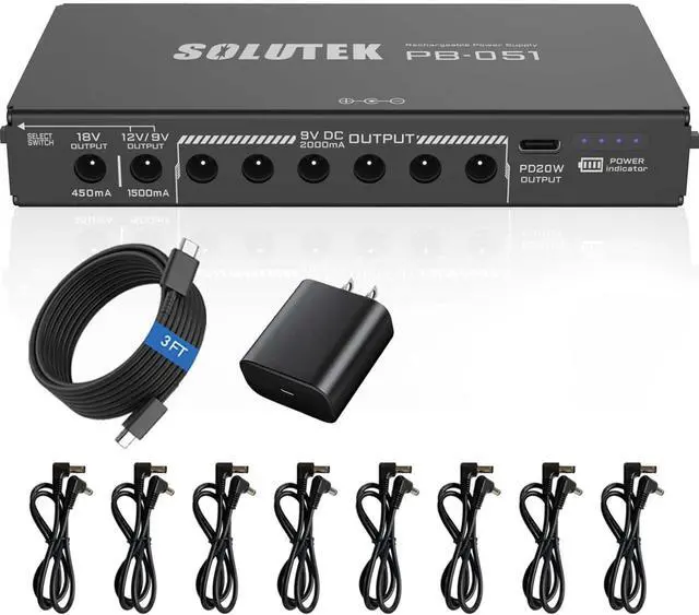 Main image of Rechargeable Guitar Pedal Power Supply | 12800 High-Current 2000mA 9V 12V 18V 5V for Pedal Board and More Devices | Compact Convenient Quiet Powerful Model PB-051