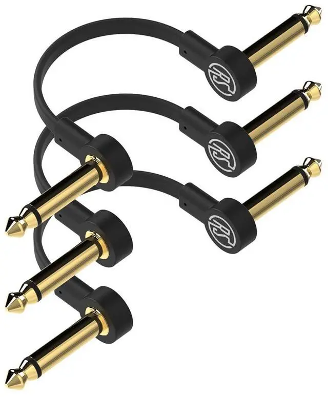 Main image of Guitar Flat Patch Cables (Pack of 3) - 18 Inch C-Shape Ultra-Thin Effect Guitar Pedal Patch Cables - Right-Angle, Black with Durable Gold Plated Connectors, Maximize Pedalboard Space