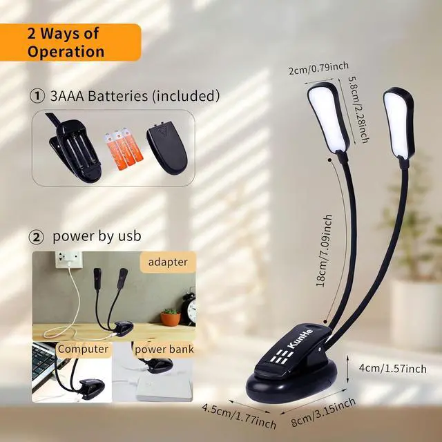 Alt view image 2 of 7 - 5 Pack Music lamp Reading Clip lamp USB-C and AAA Battery Power Supply (Included) Three Color temperatures Suitable for Band Users Reading Enthusiasts