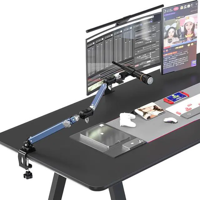 Alt view image 2 of 7 - Microphone Boom Arm 360° Rotatable Foldable Adjustable Desk Mic Stand Desk Mount Sturdy Aluminum Alloy for Podcast Video Gaming Meeting Studio (Clip-On)