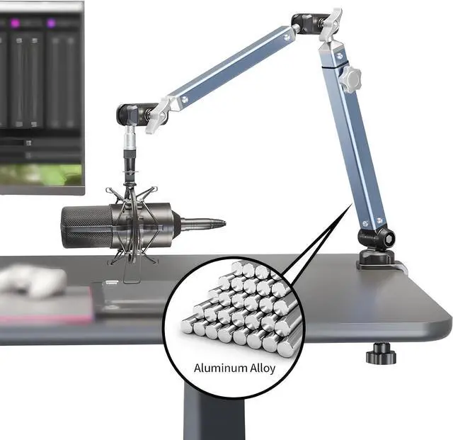Alt view image 5 of 7 - Microphone Boom Arm 360° Rotatable Foldable Adjustable Desk Mic Stand Desk Mount Sturdy Aluminum Alloy for Podcast Video Gaming Meeting Studio (Clip-On)