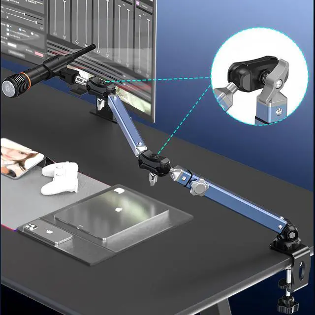 Alt view image 3 of 7 - Microphone Boom Arm 360° Rotatable Foldable Adjustable Desk Mic Stand Desk Mount Sturdy Aluminum Alloy for Podcast Video Gaming Meeting Studio (Clip-On)