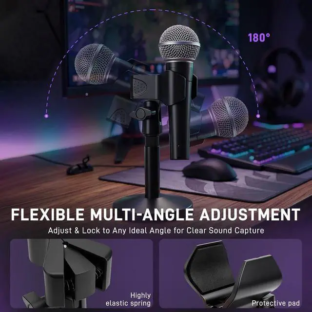 Alt view image 2 of 7 - Desktop Microphone Stand for Shure SM58/SM7B/MV7 +,Fifine K669B,Blue Yeti,Hyper X QuadCast,Premium Detachable Base with Mic Spring Clip for Sound Pickup,Podcast & Recording