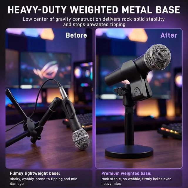 Alt view image 5 of 7 - Desktop Microphone Stand for Shure SM58/SM7B/MV7 +,Fifine K669B,Blue Yeti,Hyper X QuadCast,Premium Detachable Base with Mic Spring Clip for Sound Pickup,Podcast & Recording