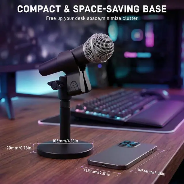 Alt view image 6 of 7 - Desktop Microphone Stand for Shure SM58/SM7B/MV7 +,Fifine K669B,Blue Yeti,Hyper X QuadCast,Premium Detachable Base with Mic Spring Clip for Sound Pickup,Podcast & Recording