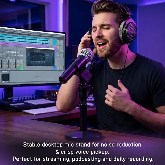 Alt view image 4 of 7 - Desktop Microphone Stand for Shure SM58/SM7B/MV7 +,Fifine K669B,Blue Yeti,Hyper X QuadCast,Premium Detachable Base with Mic Spring Clip for Sound Pickup,Podcast & Recording