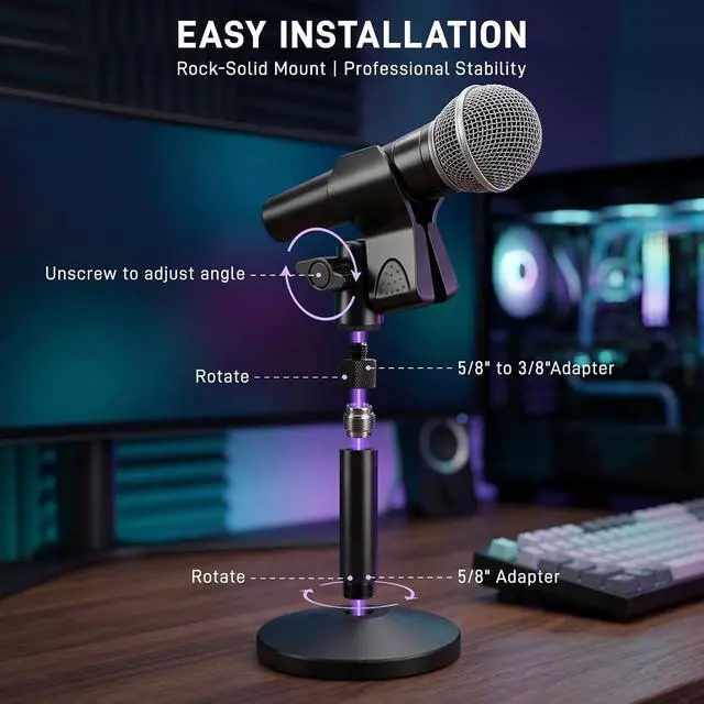 Alt view image 7 of 7 - Desktop Microphone Stand for Shure SM58/SM7B/MV7 +,Fifine K669B,Blue Yeti,Hyper X QuadCast,Premium Detachable Base with Mic Spring Clip for Sound Pickup,Podcast & Recording