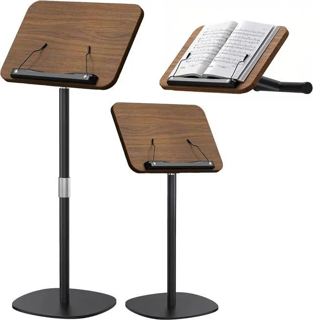 Main image of 2-in-1 Dual-Use Music Stand & Tabletop Stand, Heavy Duty Wooden Music Stand for Sheet Music, Adjustable Height & Angle, With Page Paper Clip, Ideal for all musicians (Walnut Effect)