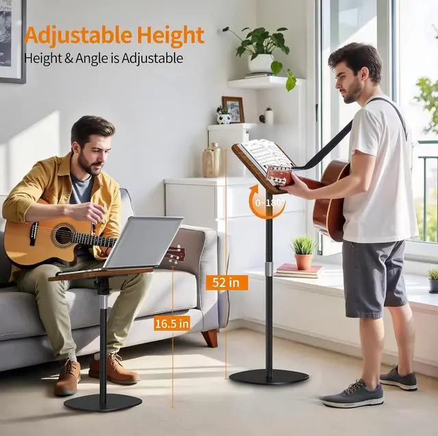 Alt view image 3 of 6 - 2-in-1 Dual-Use Music Stand & Tabletop Stand, Heavy Duty Wooden Music Stand for Sheet Music, Adjustable Height & Angle, With Page Paper Clip, Ideal for all musicians (Walnut Effect)