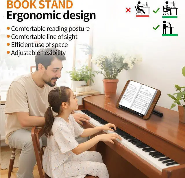 Alt view image 5 of 6 - 2-in-1 Dual-Use Music Stand & Tabletop Stand, Heavy Duty Wooden Music Stand for Sheet Music, Adjustable Height & Angle, With Page Paper Clip, Ideal for all musicians (Walnut Effect)