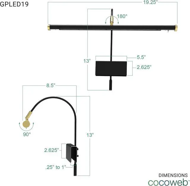 Alt view image 3 of 6 - 19" LED Grand Piano Light in Black with Satin Nickel Accents with Dimmer Clip