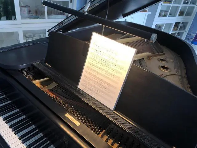 Alt view image 4 of 6 - 19" LED Grand Piano Light in Black with Satin Nickel Accents with Dimmer Clip