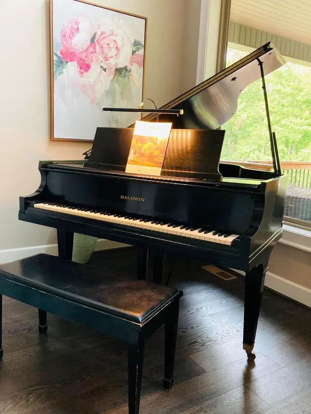 Alt view image 5 of 6 - 19" LED Grand Piano Light in Black with Satin Nickel Accents with Dimmer Clip