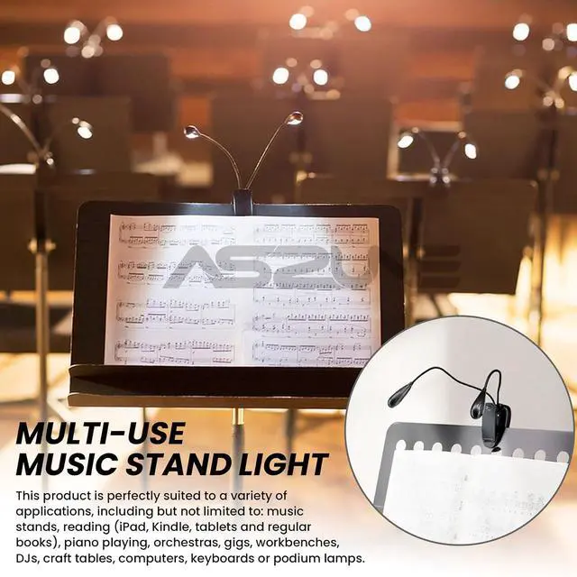 Alt view image 5 of 6 - Book Light Bulk 10Pack, Music Stand Light Clip on LED, USB and AAA Battery Operated, Reading Lamp in Bed, 2 Brightness Levels, Ideal for Musician, Piano Player, Kids, Travel Dual Arm Black