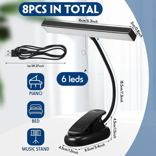 Alt view image 2 of 6 - 8 Pcs Music Stand Light 18 LED Piano Lamp Adjustable Reading Light AAA Battery(Not Included) Operated, 4 Color Temperature Optional