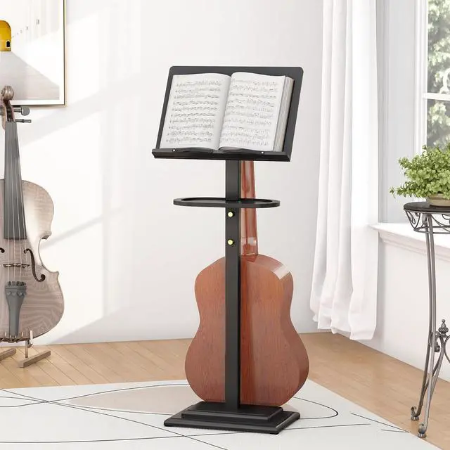 Main image of Music Stand for Sheet Music - Bamboo Folding Sheet Music Stands With Tray Guitar Clip, Wooden Sheet Music Organizer Height Adjustable 39.37''-51.2'' for Conductor Lectern Violin (Black)