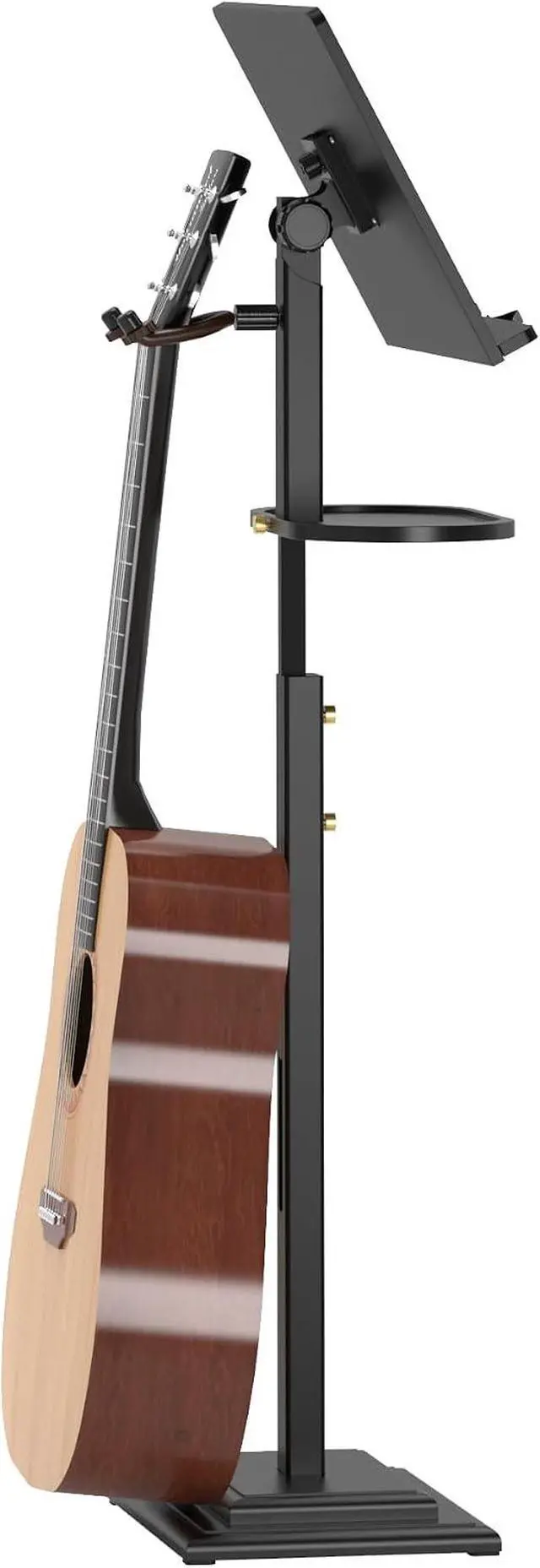 Alt view image 4 of 6 - Music Stand for Sheet Music - Bamboo Folding Sheet Music Stands With Tray Guitar Clip, Wooden Sheet Music Organizer Height Adjustable 39.37''-51.2'' for Conductor Lectern Violin (Black)