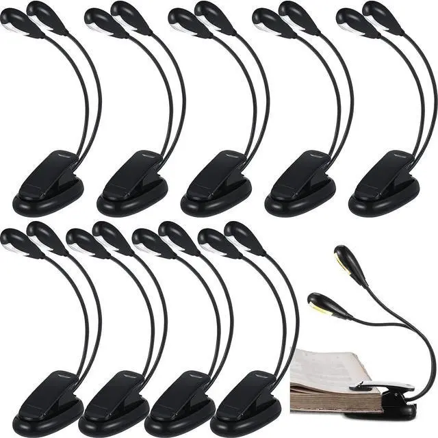 Main image of 10 Pcs LED Book Light USB and AAA Battery Operated Music Stand Clip on Reading Light 4 Brightness Levels Dual Arm Clip Lamp for Eye Protection Bookworms Orchestra Readers Piano Player