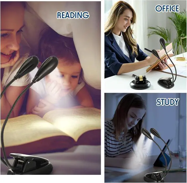 Alt view image 6 of 6 - 10 Pcs LED Book Light USB and AAA Battery Operated Music Stand Clip on Reading Light 4 Brightness Levels Dual Arm Clip Lamp for Eye Protection Bookworms Orchestra Readers Piano Player