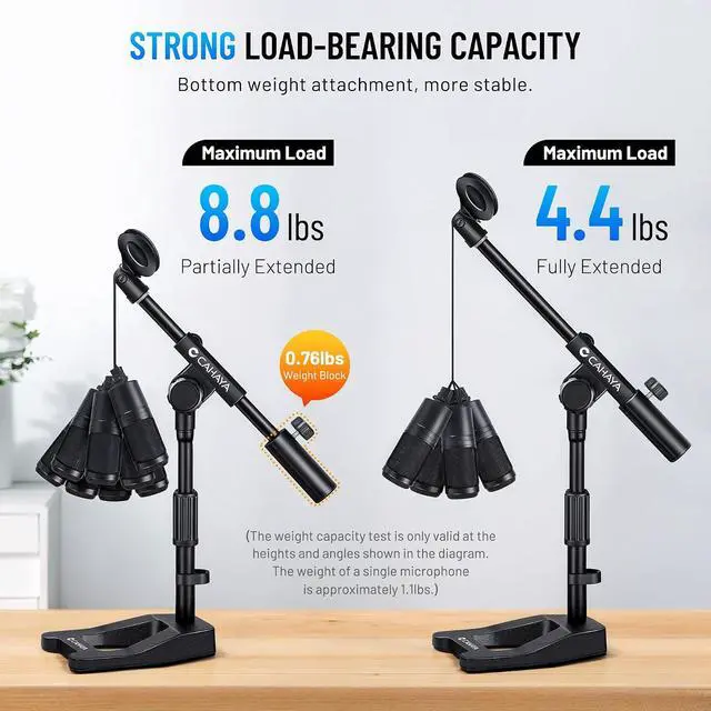 Alt view image 4 of 7 - Mic Stand Desk Adjustable - Boom Arm Desktop Microphone Stand Metal Weighted Base A-frame Table Mic Mount with 2 Mic Clips 3/8" to 5/8" Screw Adapter Mic Mount for Singing Stage Performance