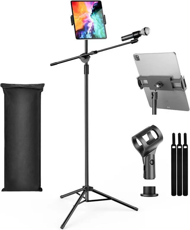 Main image of Mic Stand, Microphone Stand Floor with Phone/Tablet Holder, Height Adjustable Boom Mic Stand Tripod With Carrying Bag for Singing Karaoke Stage
