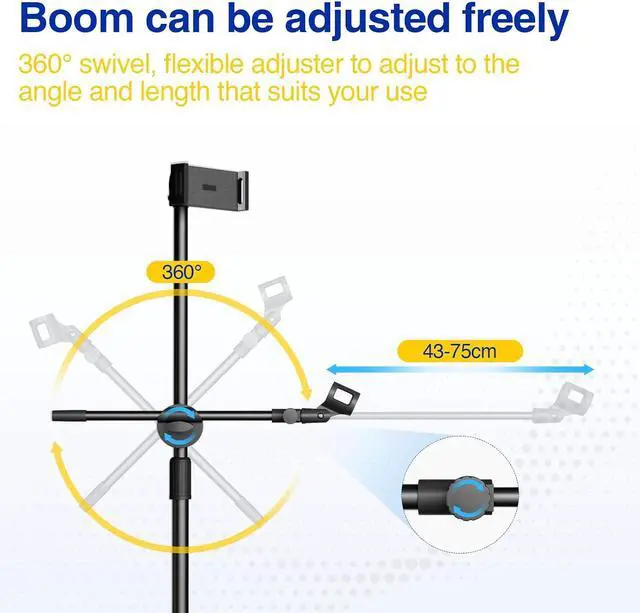 Alt view image 7 of 7 - Mic Stand, Microphone Stand Floor with Phone/Tablet Holder, Height Adjustable Boom Mic Stand Tripod With Carrying Bag for Singing Karaoke Stage