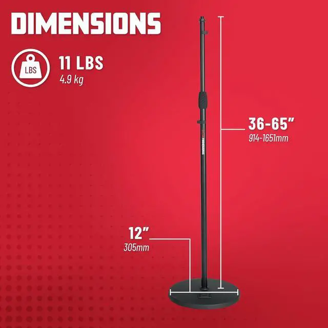 Alt view image 6 of 6 - Microphone Stand with 12" Weighted Base and Soft Grip Twist Clutch Height Adjustment, (GFW-MIC-1200)