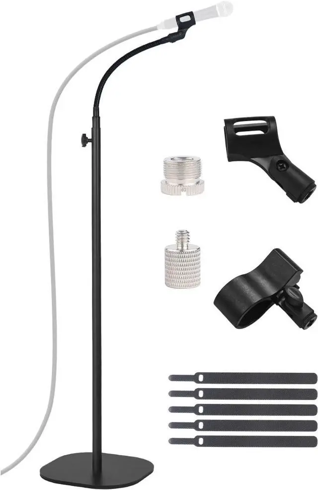 Main image of Microphone Stand, Gooseneck Mic Stand Floor for Singing Height Adjustable from 36" to 66" with Heavy Duty Base for Samson Q2U Fifine AM8 Blue Yeti Elgato AT2020 AT2040