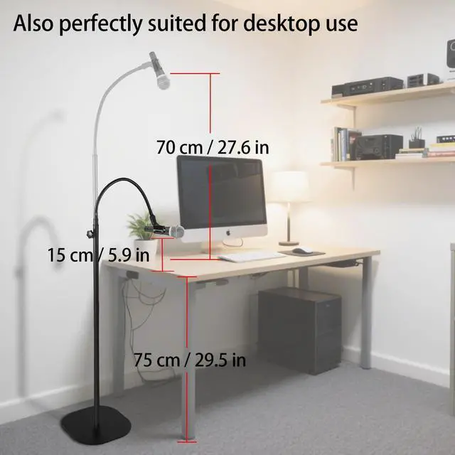Alt view image 3 of 7 - Microphone Stand, Gooseneck Mic Stand Floor for Singing Height Adjustable from 36" to 66" with Heavy Duty Base for Samson Q2U Fifine AM8 Blue Yeti Elgato AT2020 AT2040