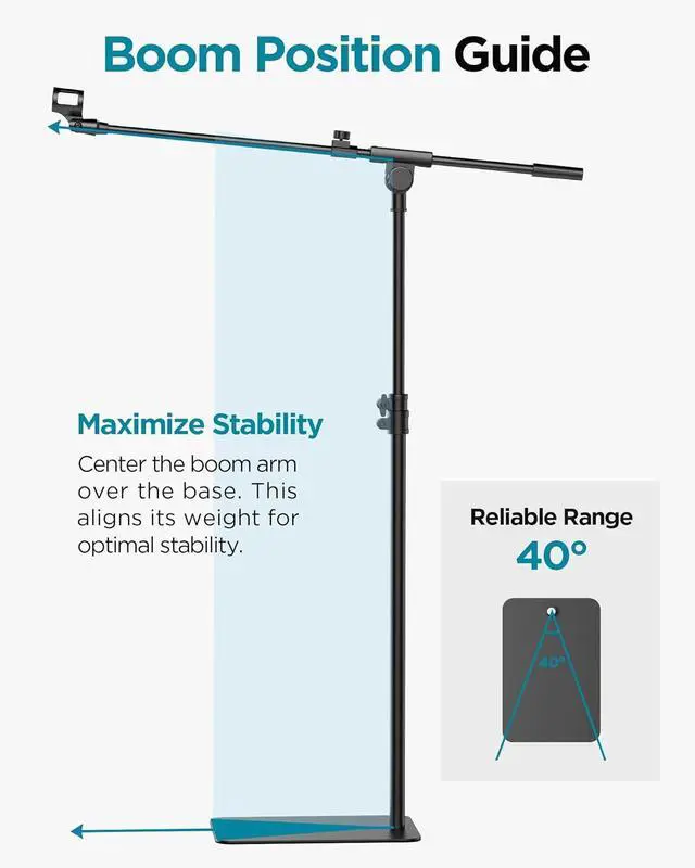 Alt view image 3 of 7 - Mic Stand Floor, Boom Arm Floor Microphone Stand Height Adjustable Heavy Duty with Iron Base for HyperX SoloCast, HyperX QuadCast S, Razer Seiren V3 Mini, Blue Yeti Shure SM58 and Other Mics