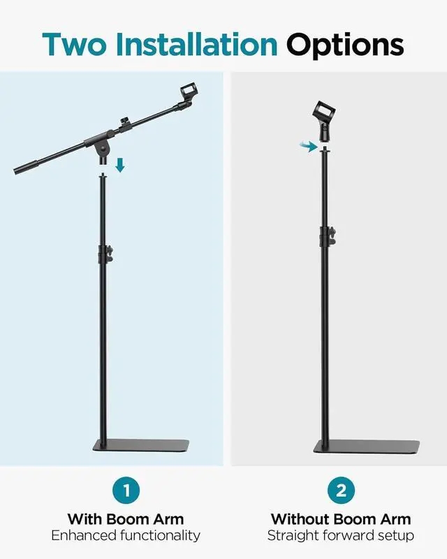 Alt view image 6 of 7 - Mic Stand Floor, Boom Arm Floor Microphone Stand Height Adjustable Heavy Duty with Iron Base for HyperX SoloCast, HyperX QuadCast S, Razer Seiren V3 Mini, Blue Yeti Shure SM58 and Other Mics