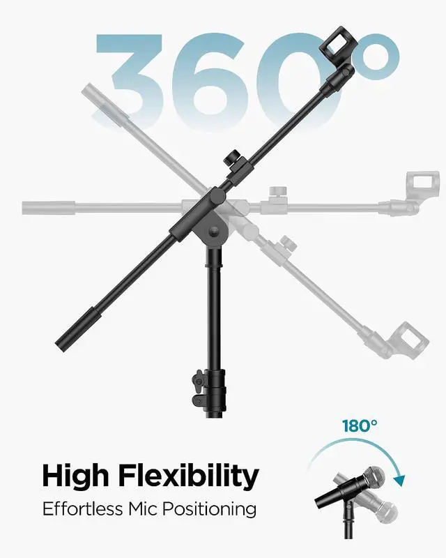 Alt view image 7 of 7 - Mic Stand Floor, Boom Arm Floor Microphone Stand Height Adjustable Heavy Duty with Iron Base for HyperX SoloCast, HyperX QuadCast S, Razer Seiren V3 Mini, Blue Yeti Shure SM58 and Other Mics