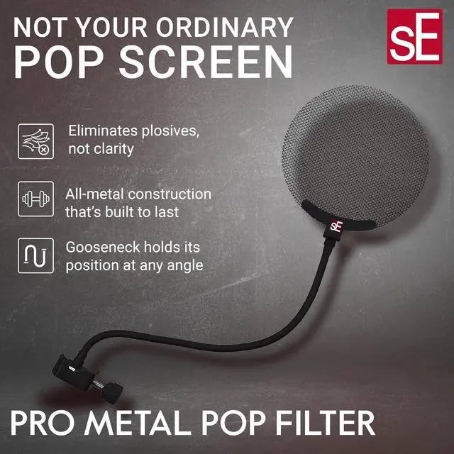 Alt view image 2 of 6 - Pro Metal Pop Filter for Microphones - Entirely Metal Mic Pop Filter with Adjustable Gooseneck for Precise Positioning - Professional Microphone Accessories