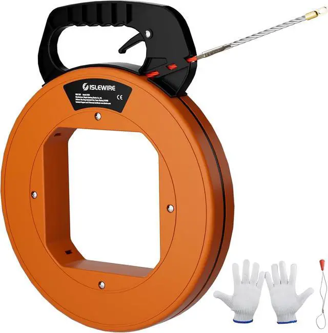 Main image of 125 ft Electrical Fish Tape, 3/16-inch PET Wire Puller with Optimized Housing and Ergonomic Handle, Flexible Non-Conductive Cable Puller Tool with Steel Leader for Walls and Conduit