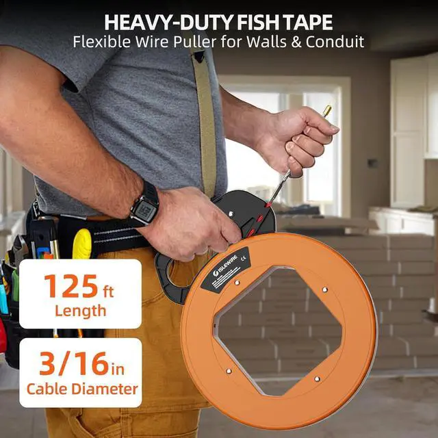 Alt view image 2 of 7 - 125 ft Electrical Fish Tape, 3/16-inch PET Wire Puller with Optimized Housing and Ergonomic Handle, Flexible Non-Conductive Cable Puller Tool with Steel Leader for Walls and Conduit