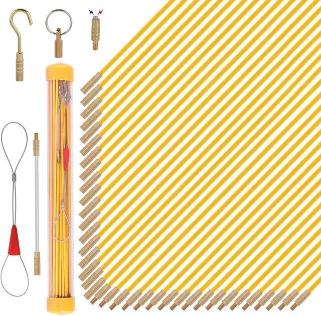 Main image of 50FT Fiberglass Running Electrical Wire Cable Pulling Fish Tape kit in a Carrying Case Through Wall Cable Snake Rods Electrical Tools Kit with different attachments