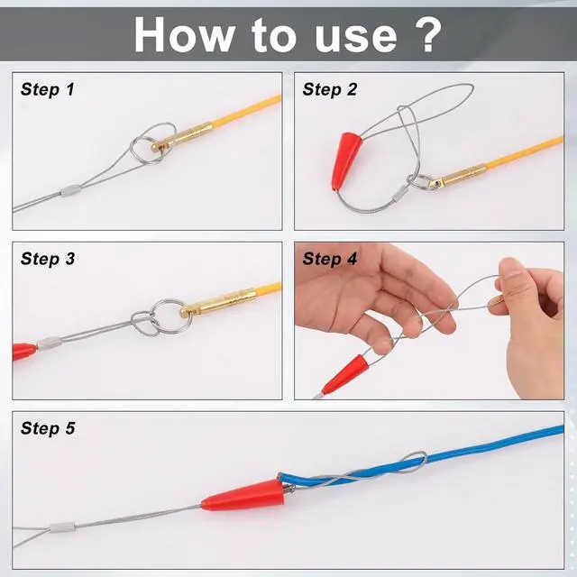 Alt view image 6 of 6 - 50FT Fiberglass Running Electrical Wire Cable Pulling Fish Tape kit in a Carrying Case Through Wall Cable Snake Rods Electrical Tools Kit with different attachments