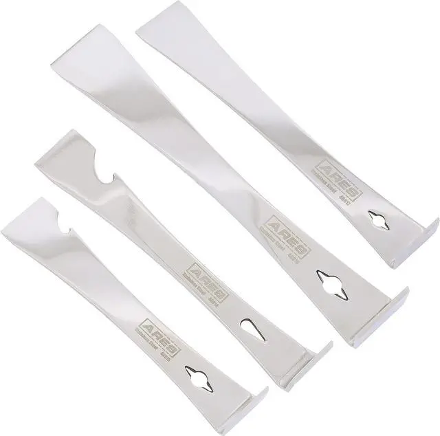 Main image of 46020-4-Piece Stainless Steel Prybar Scraper Set - Ultra Sharp Scrapers Remove Residue from Steel, Aluminum, and More - Prybar Ends Offer Extra Leverage - Built-In Nail Puller and Bottle Opener