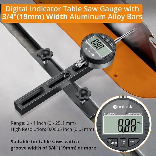 Alt view image 2 of 7 - 0-1'' Digital Dial Indicator Table Saw Gauge Suitable for Table Saws with a Groove Width of 3/4" (19mm) or More for Aligning and Calibrating Work,Shop Machinery,Band Saw and Drill Press-Black
