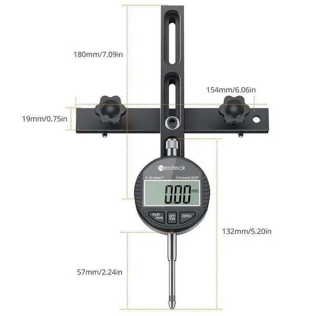 Alt view image 7 of 7 - 0-1'' Digital Dial Indicator Table Saw Gauge Suitable for Table Saws with a Groove Width of 3/4" (19mm) or More for Aligning and Calibrating Work,Shop Machinery,Band Saw and Drill Press-Black